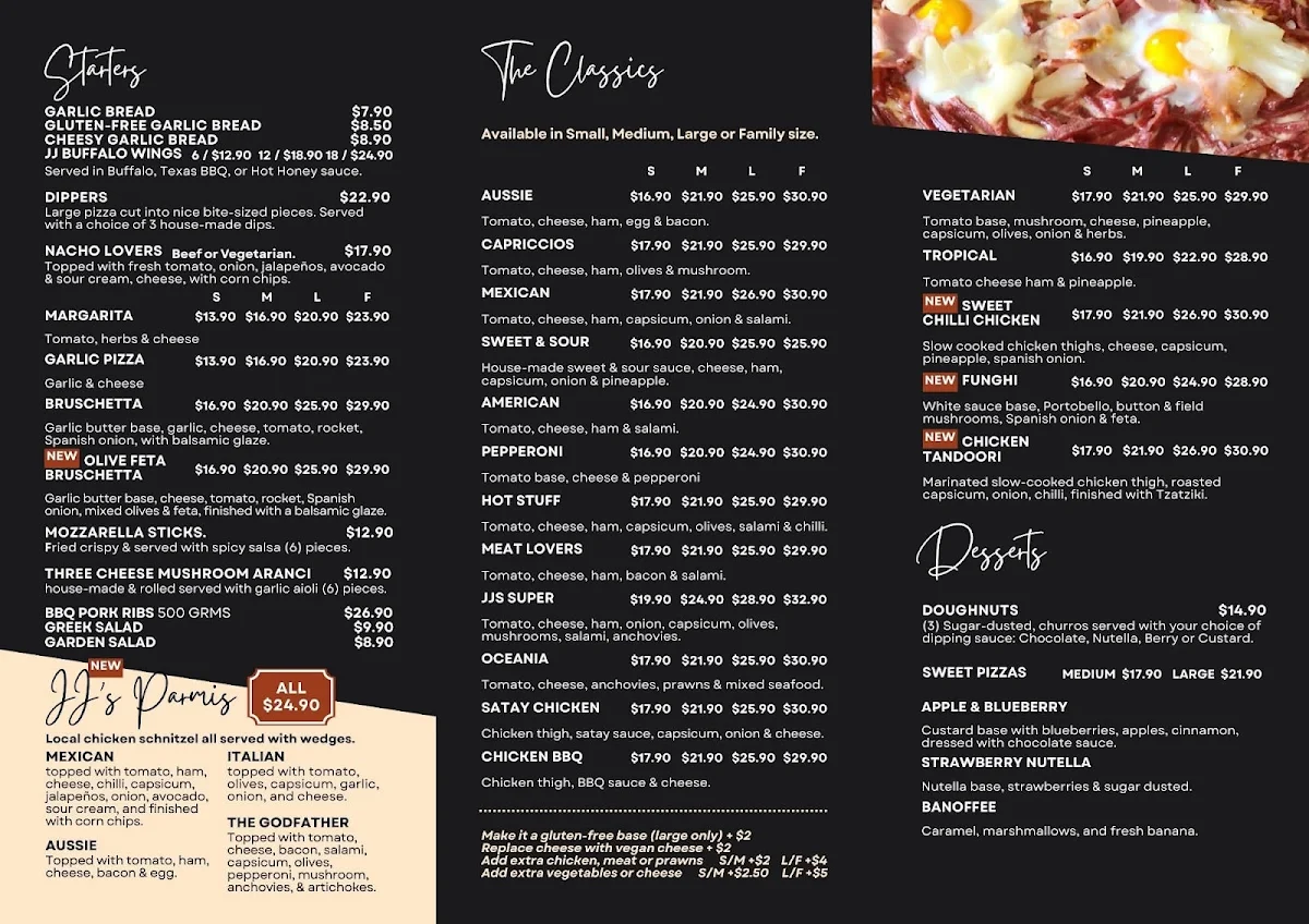 Menu, JJ'S BANNOCKBURN PIZZA