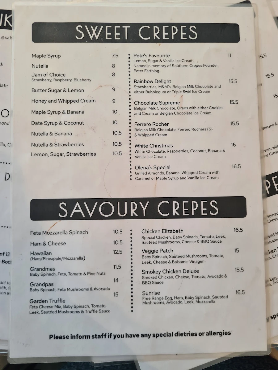 Menu, Saltie Dog - Coffee & Crêpes