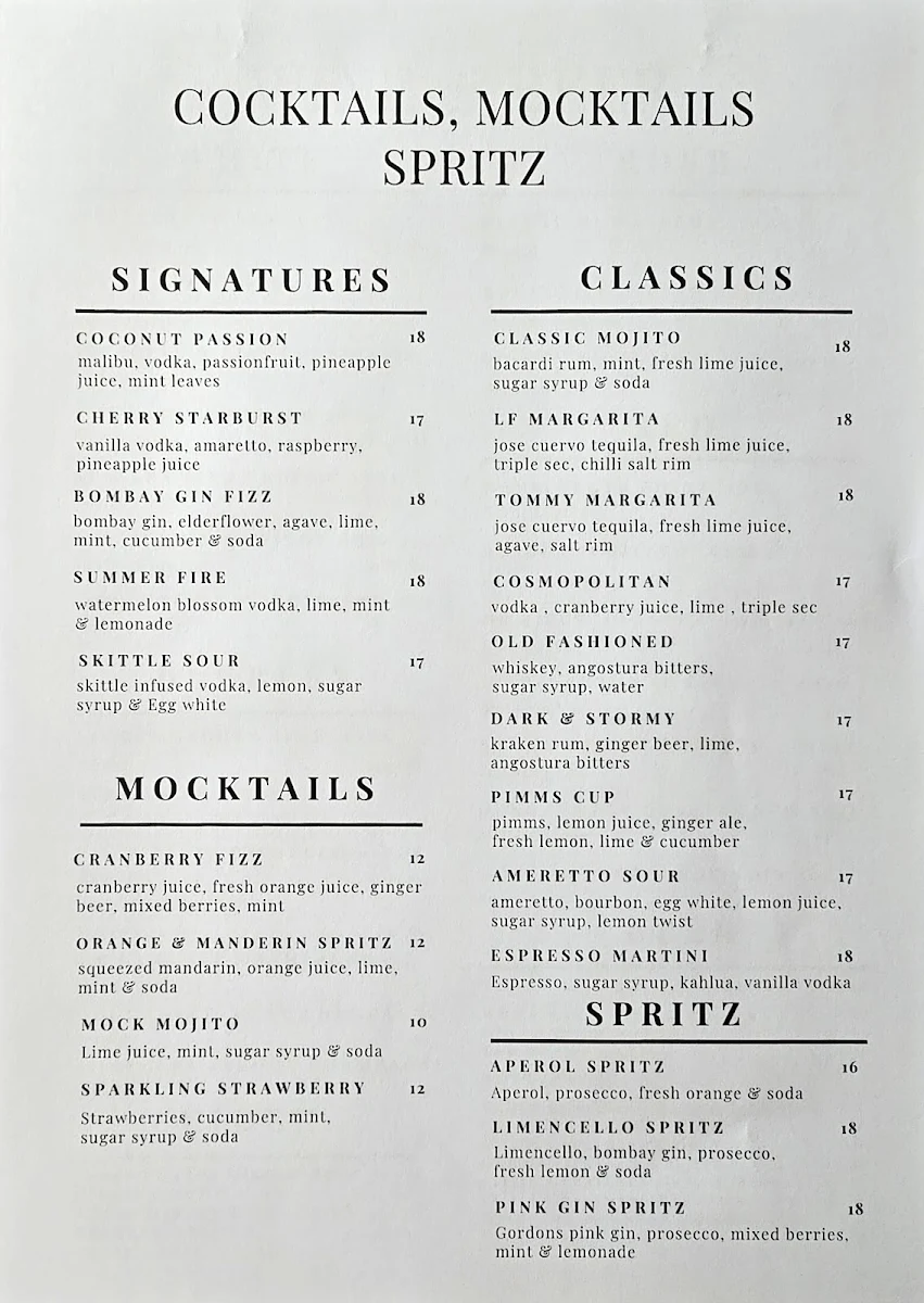Menu, Little Fire