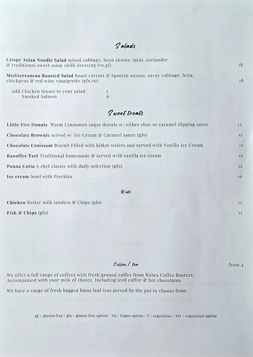 Menu, Little Fire