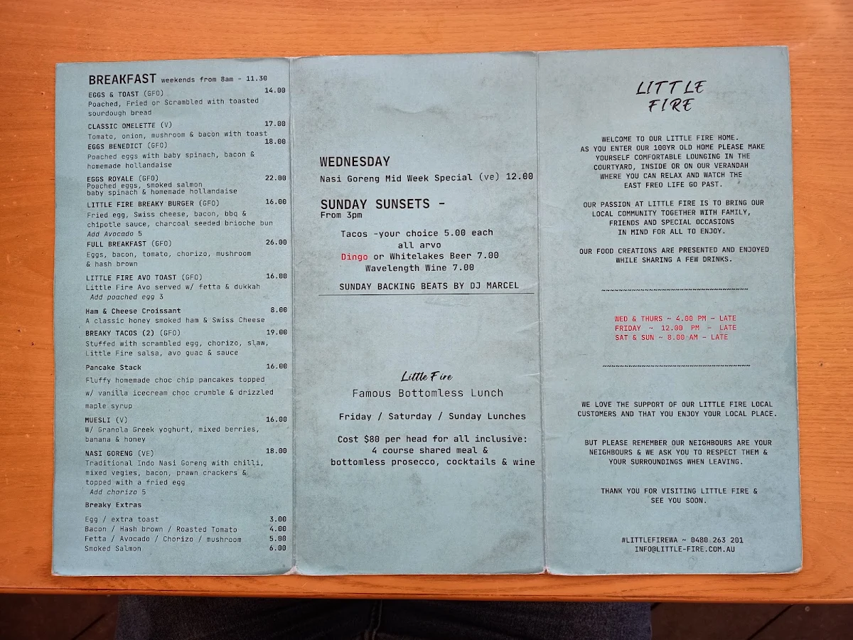 Menu, Little Fire