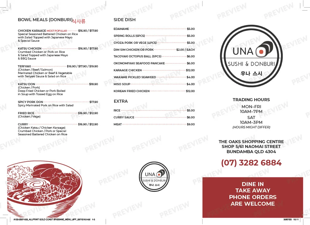 Menu, Una sushi