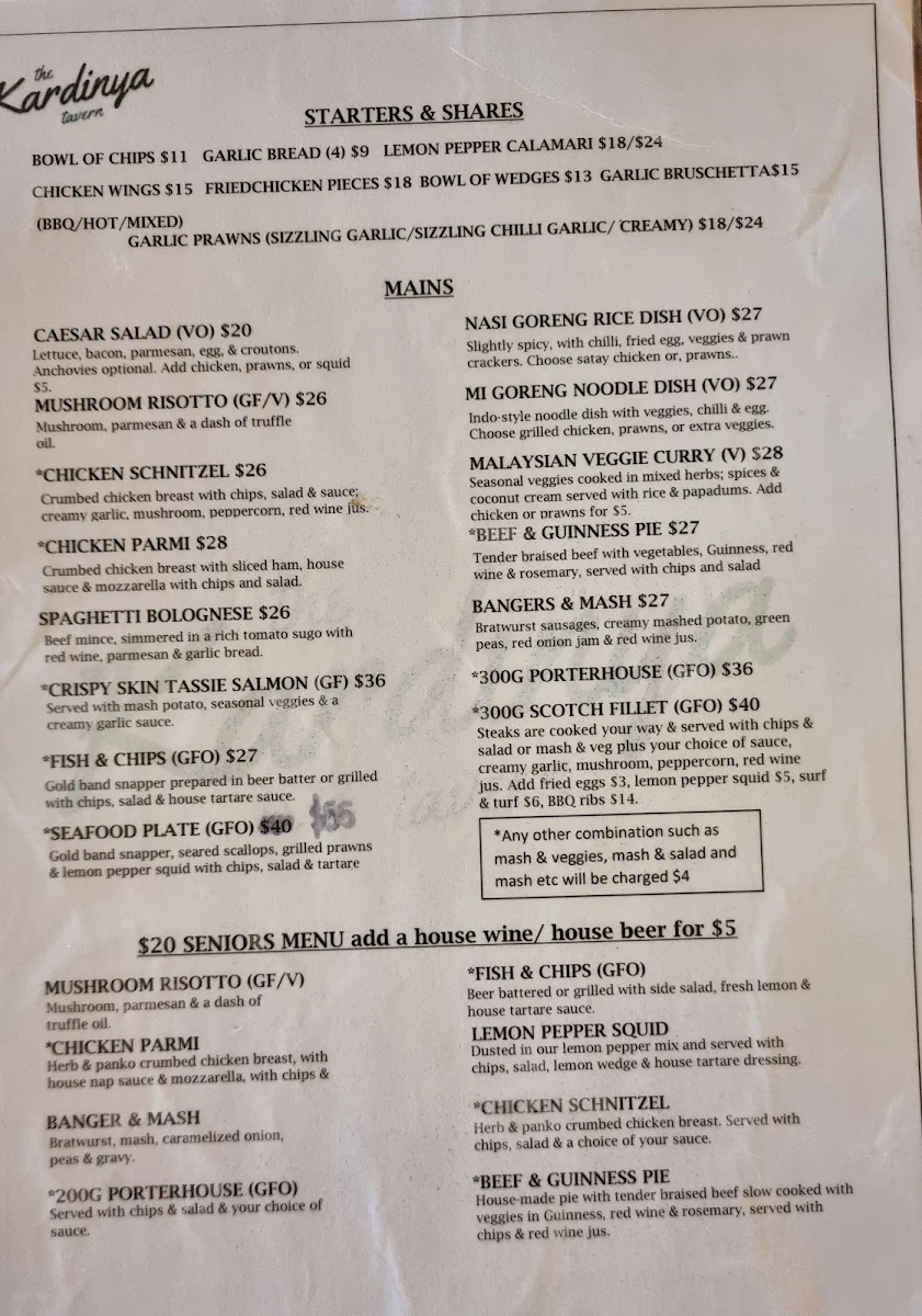 Menu, The Kardy