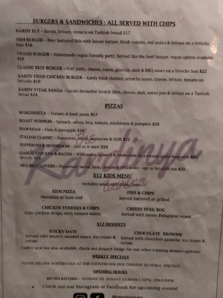 Menu, The Kardy