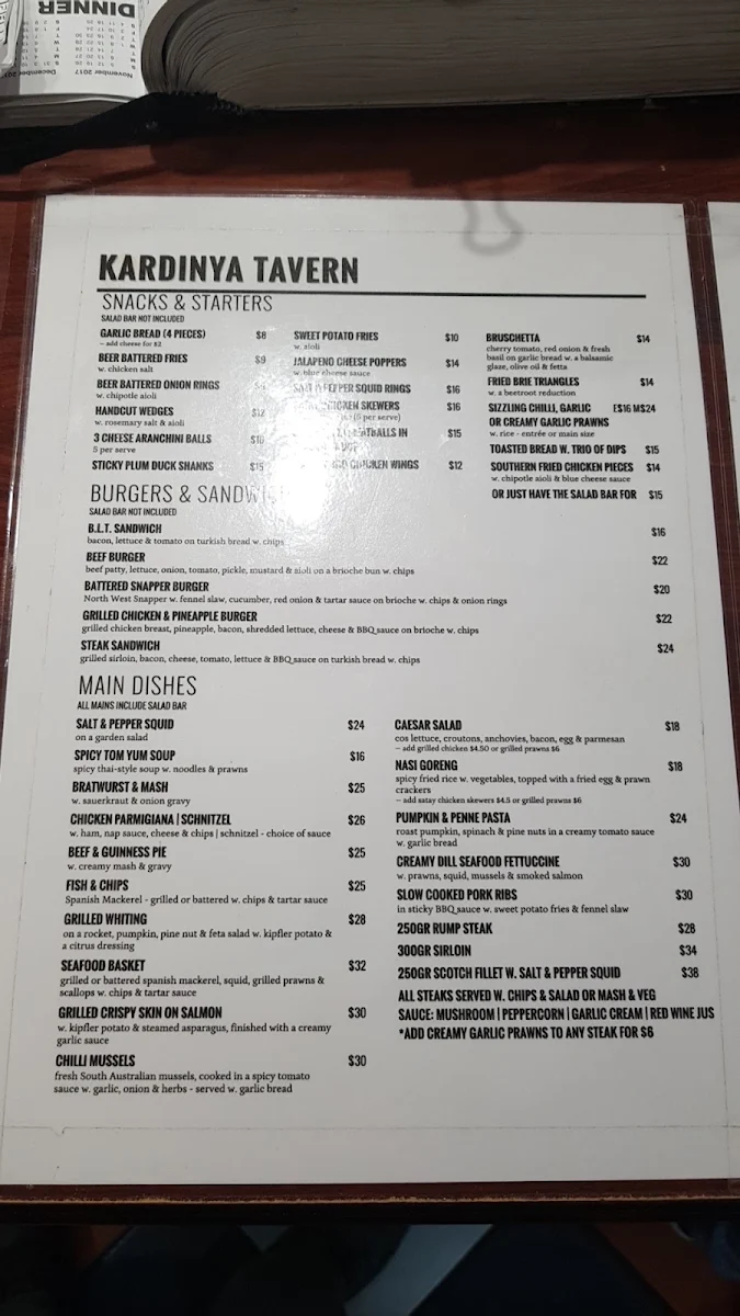 Menu, The Kardy