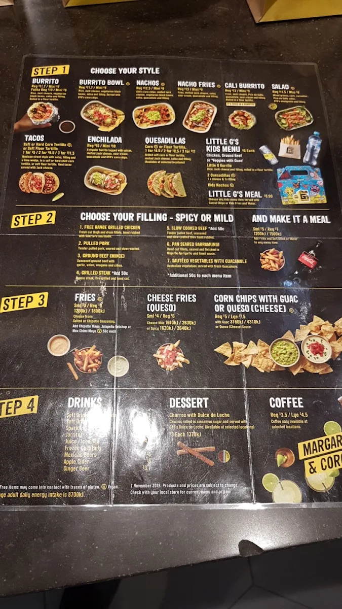 Menu, Guzman y Gomez - Fountain Gate