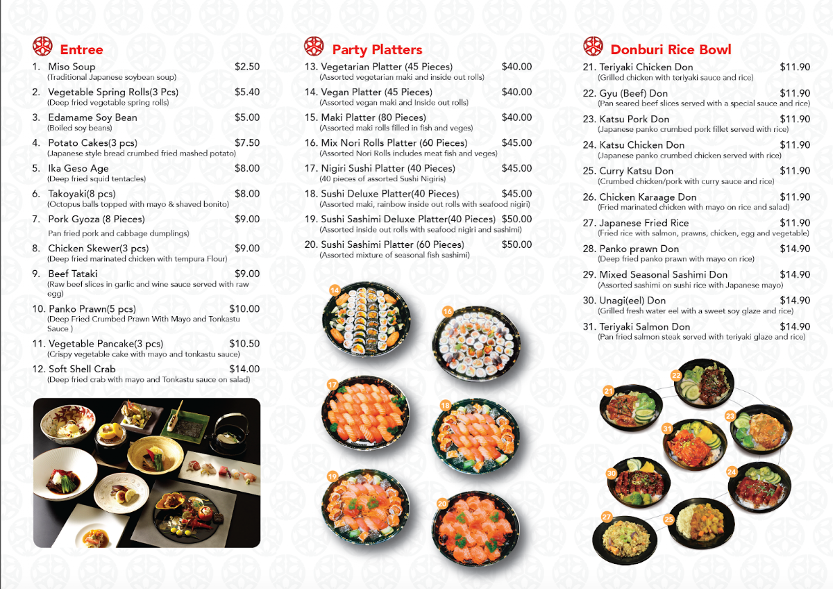 Menu, Sakura Sushi Vic