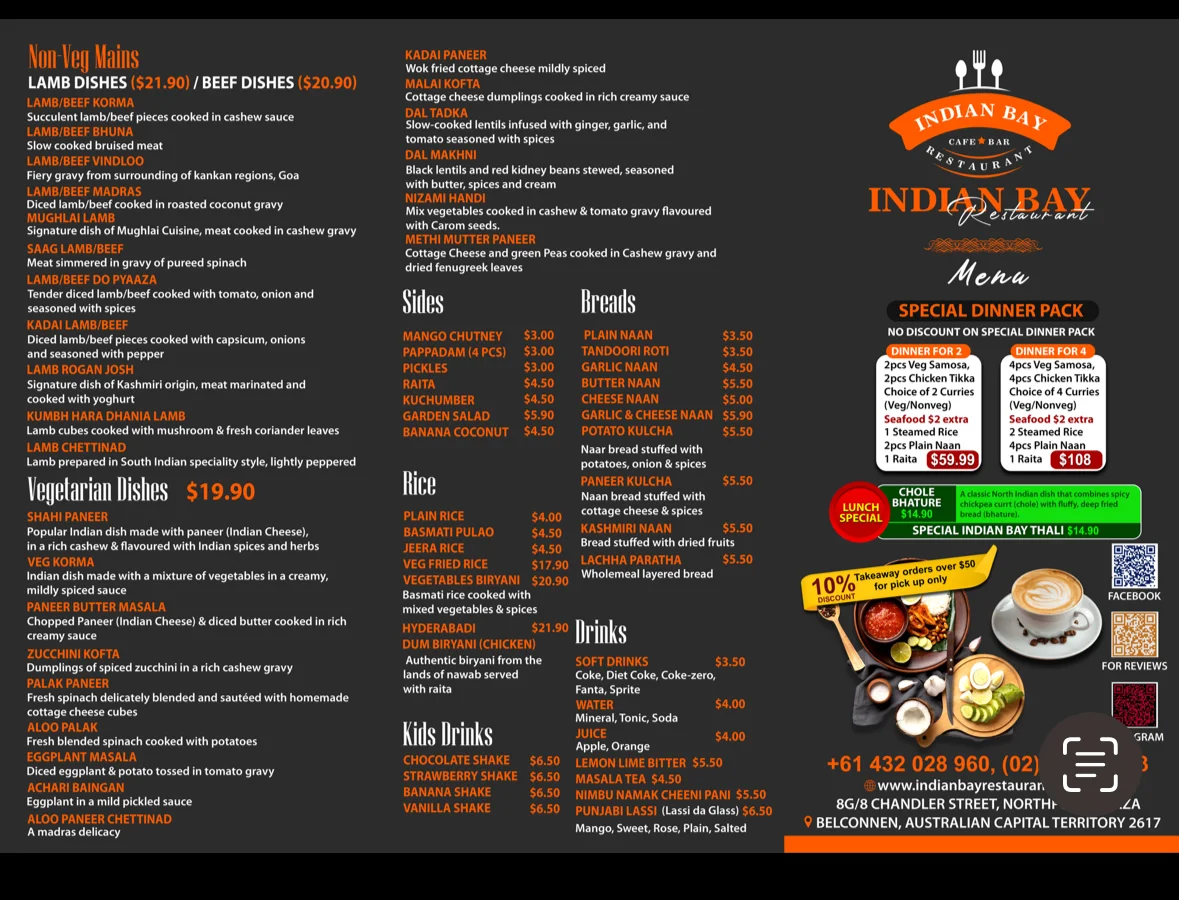 Menu, Indian Bay Restaurant & Bar