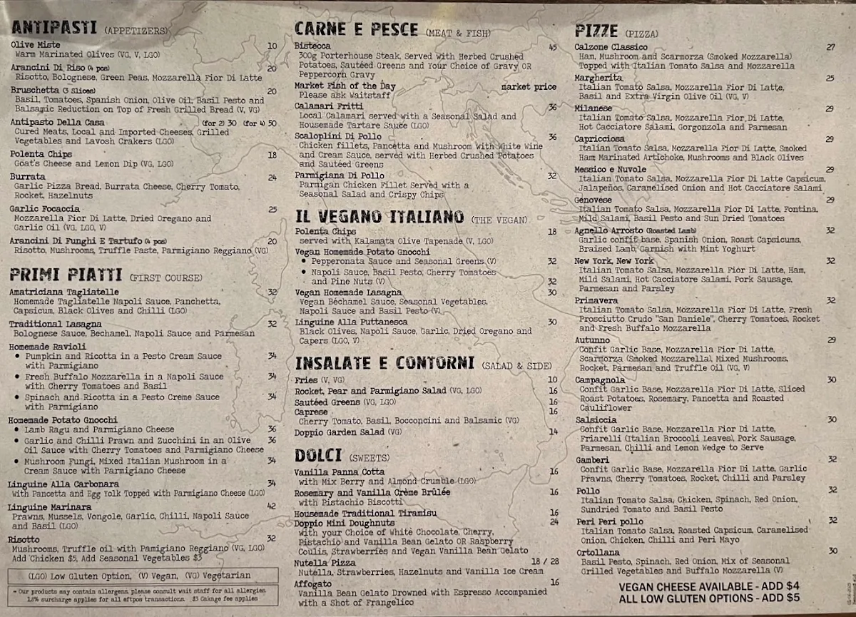 Menu, DoppioZero Pizzeria & Wine Bar
