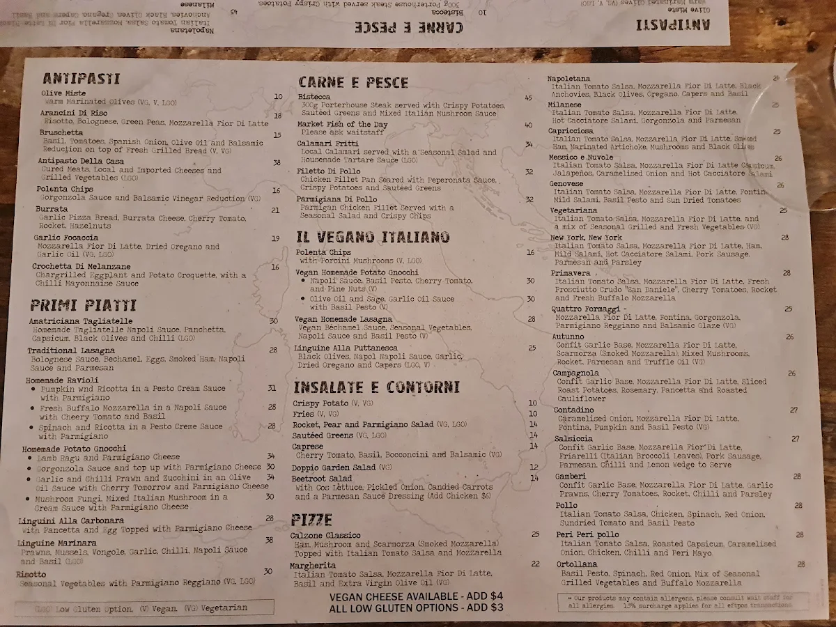 Menu, DoppioZero Pizzeria & Wine Bar