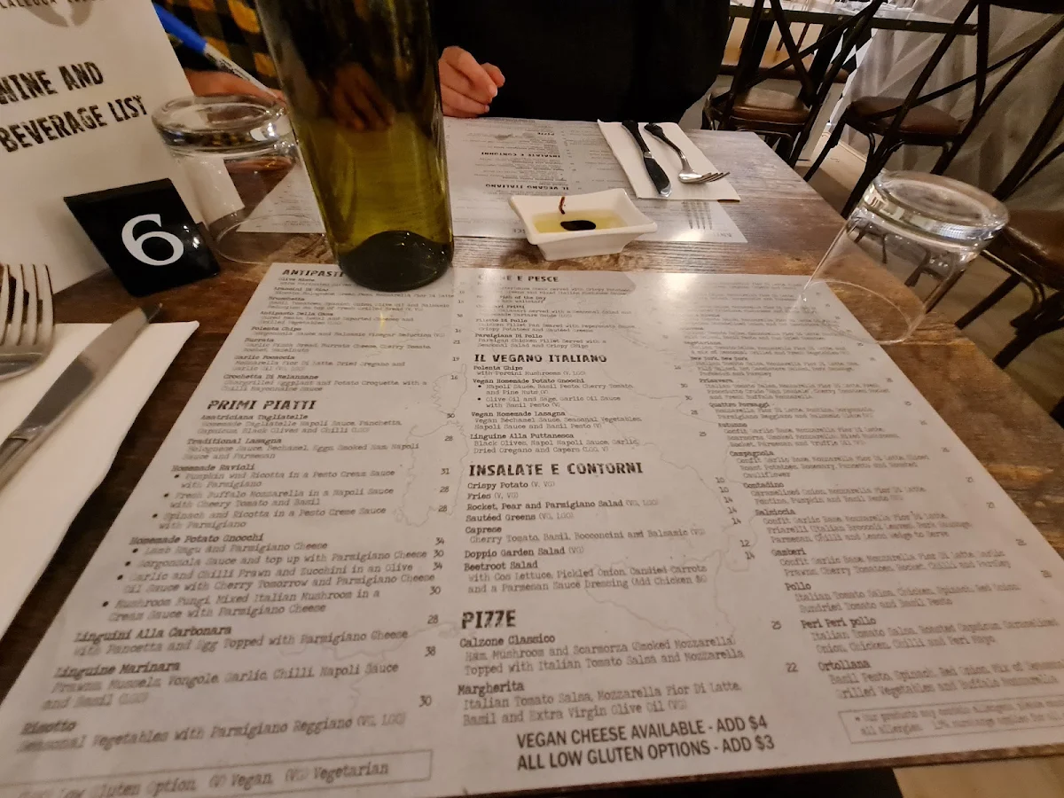 Menu, DoppioZero Pizzeria & Wine Bar