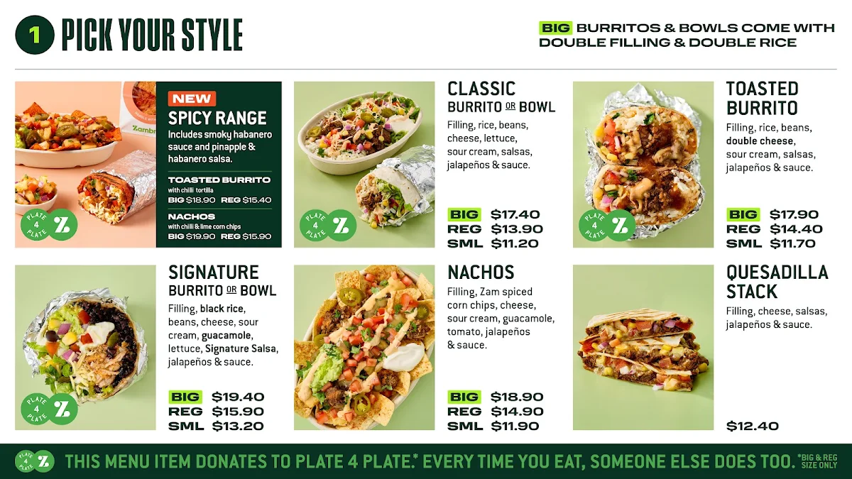 Menu, Zambrero