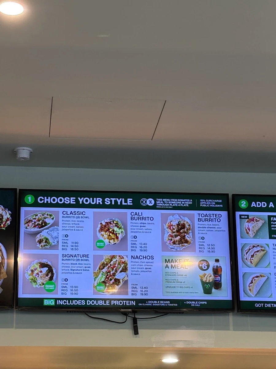 Menu, Zambrero