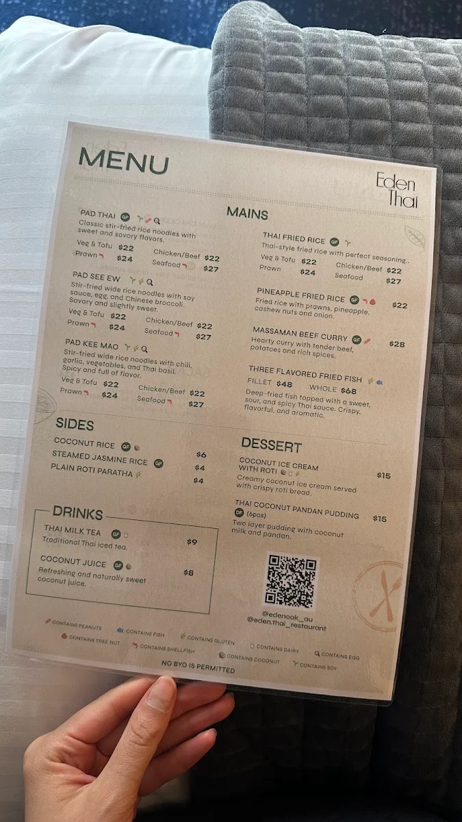 Menu, Eden Thai Restaurant