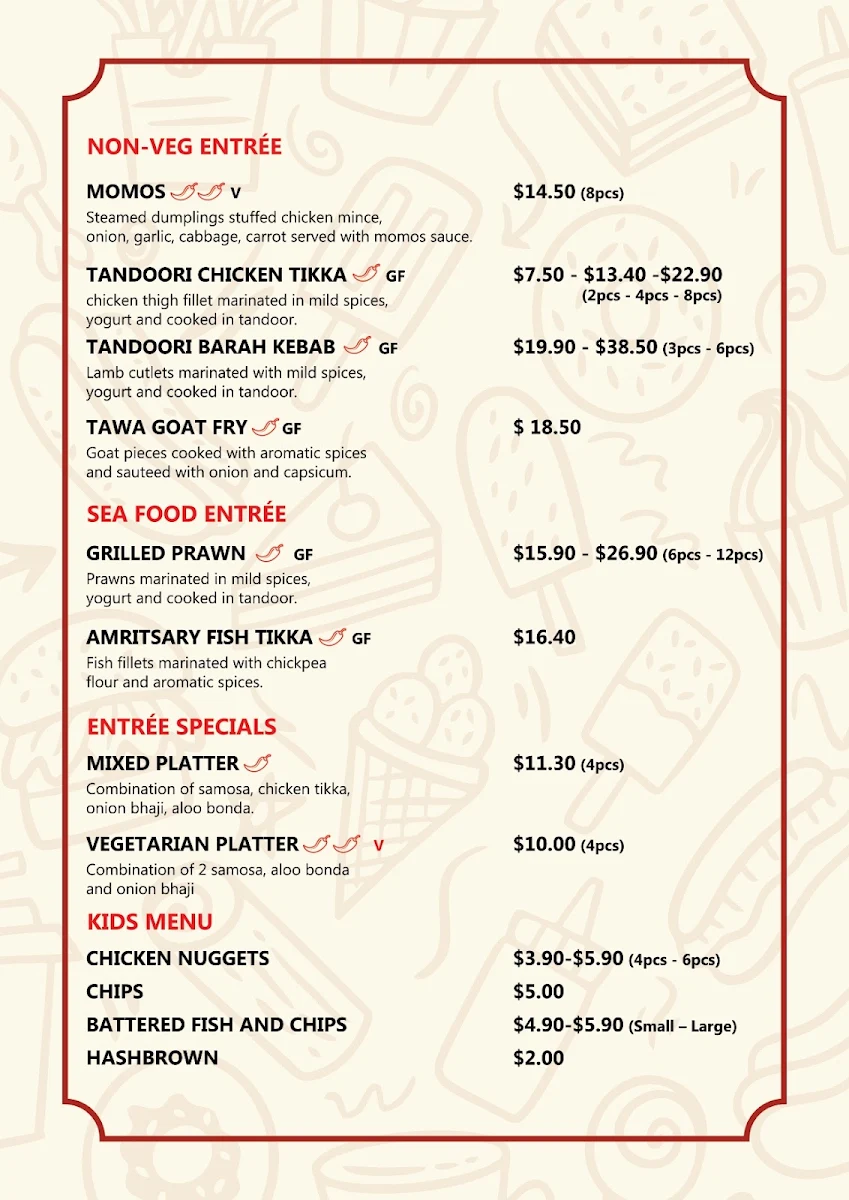 Menu, Mild To Spicy