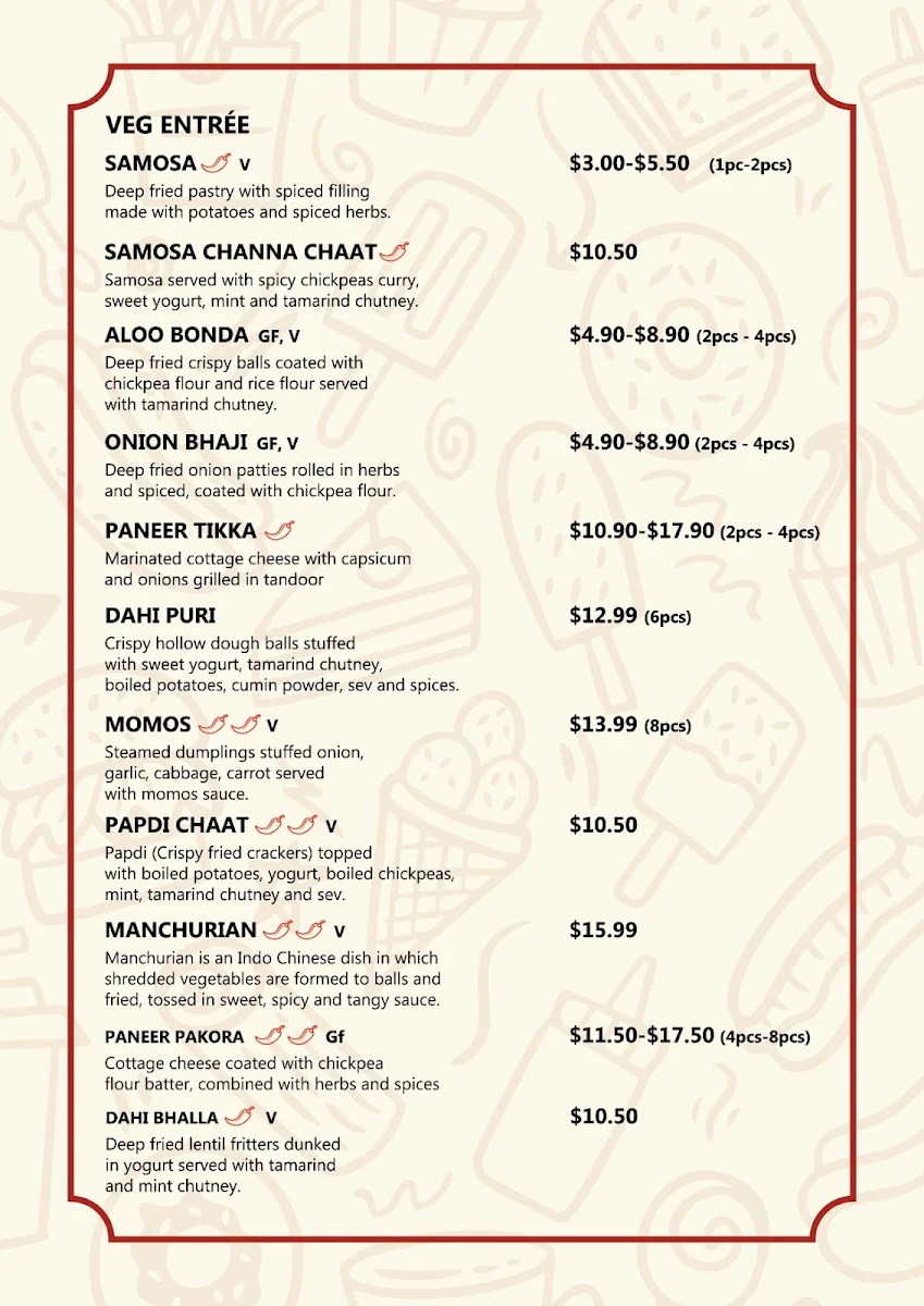 Menu, Mild To Spicy