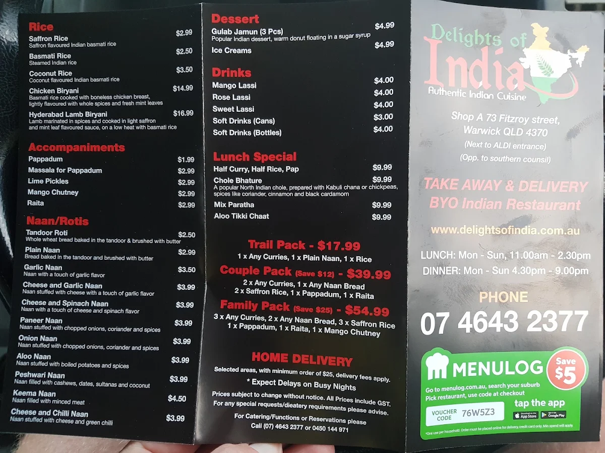Menu, Delights Of India