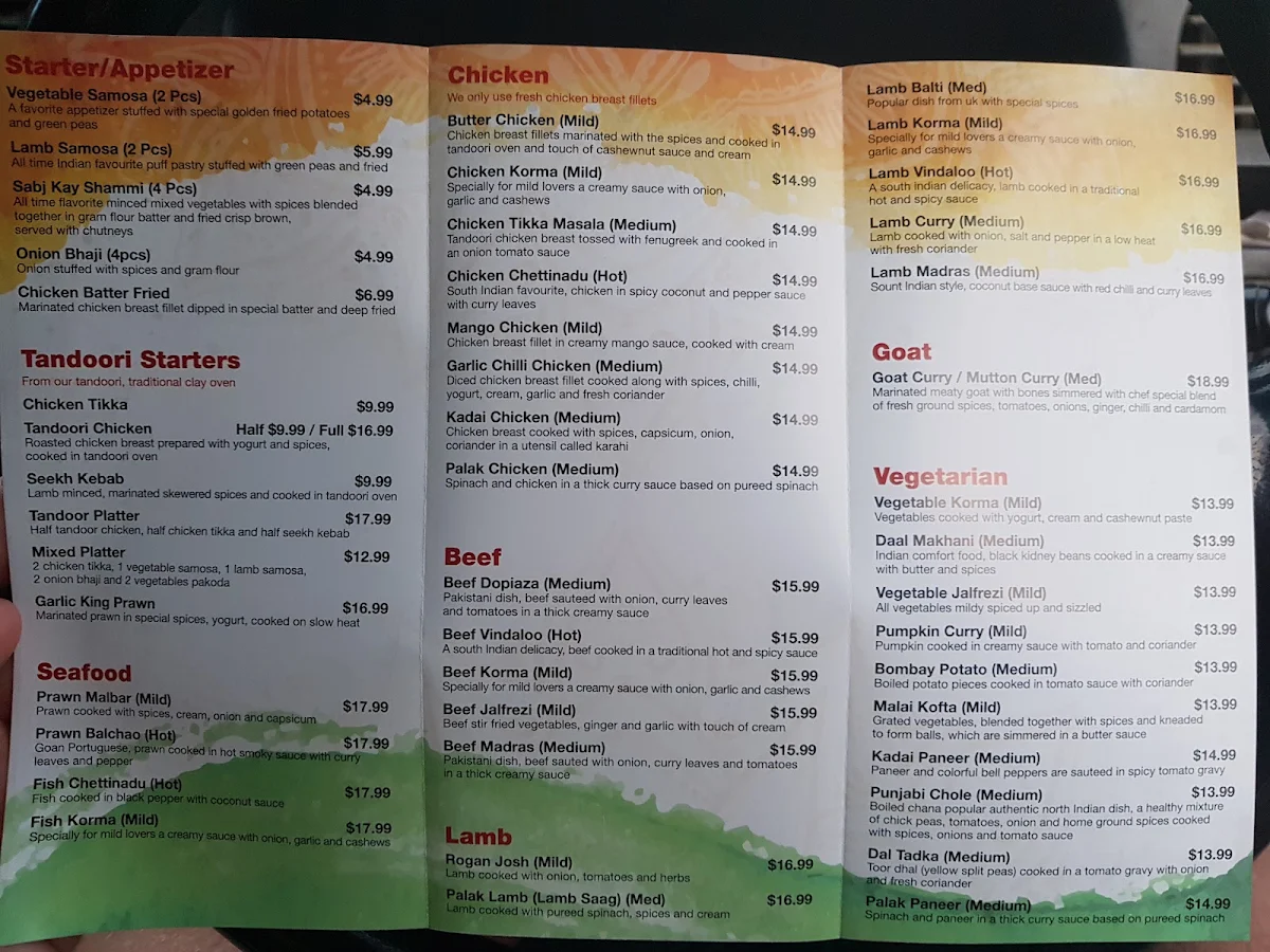 Menu, Delights Of India
