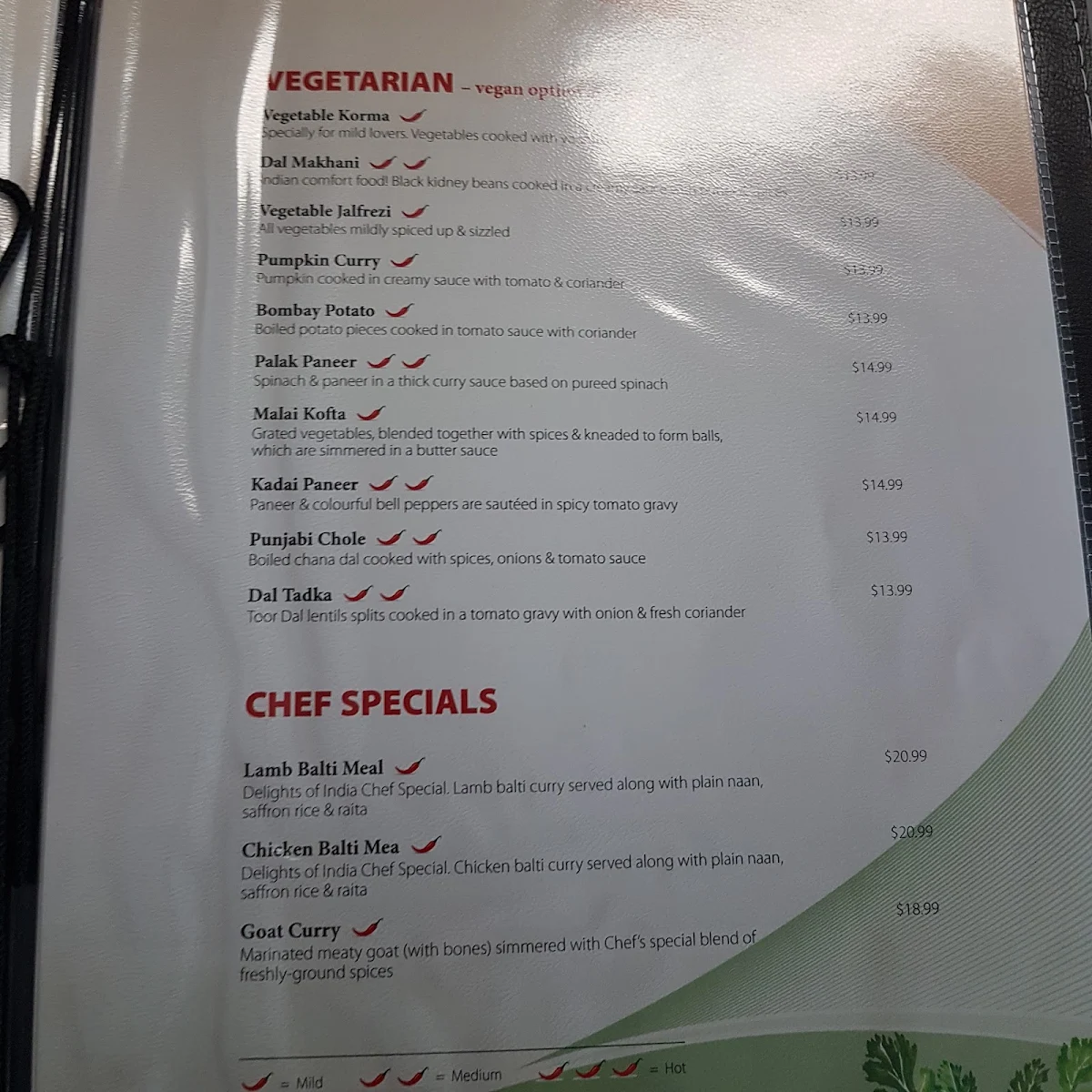 Menu, Delights Of India