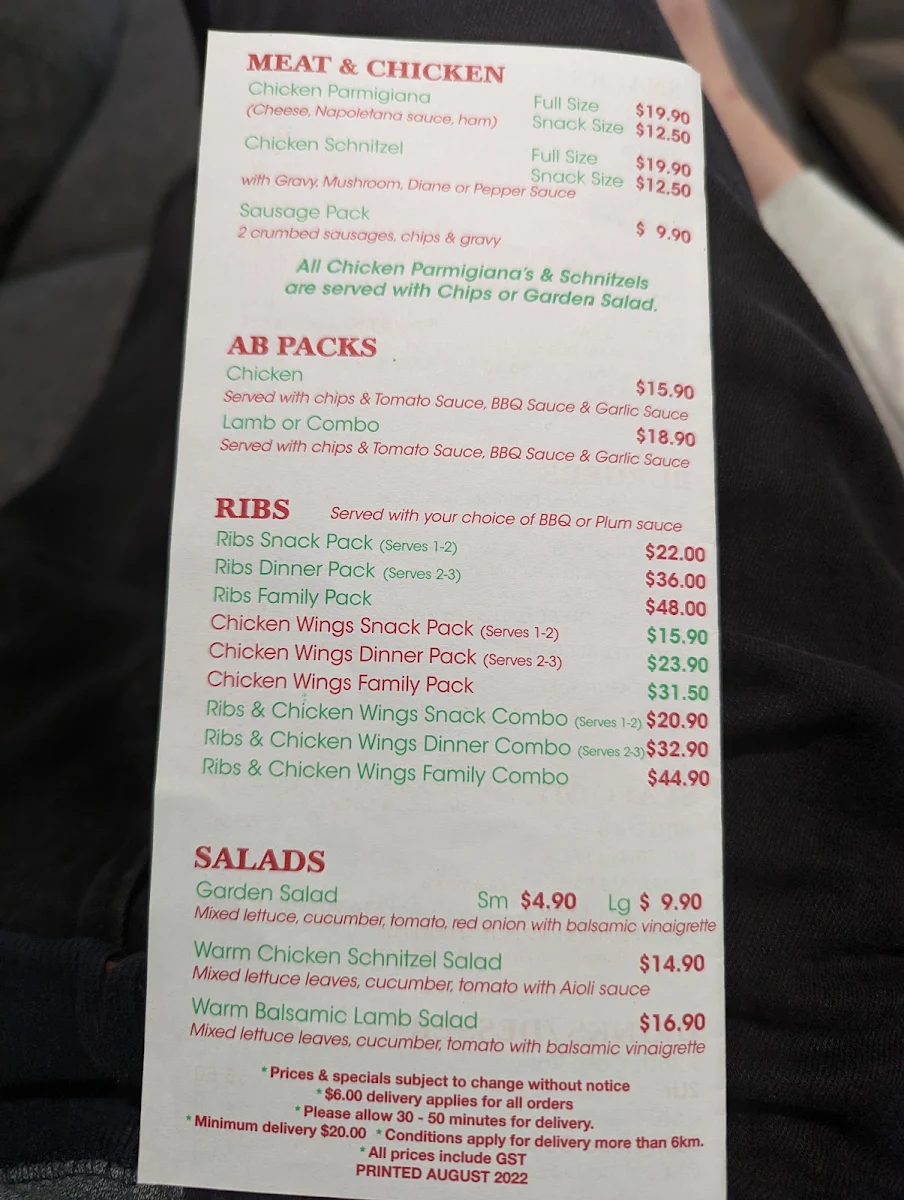 Menu, Angelas Pizza, Seafood & Pasta