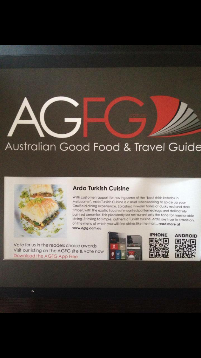 Menu, Arda Turkish Restaurant
