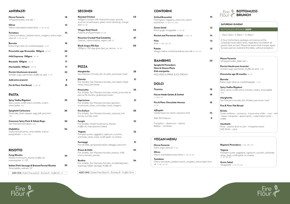 Menu, Fire & Flour