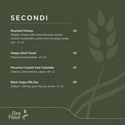 Menu, Fire & Flour