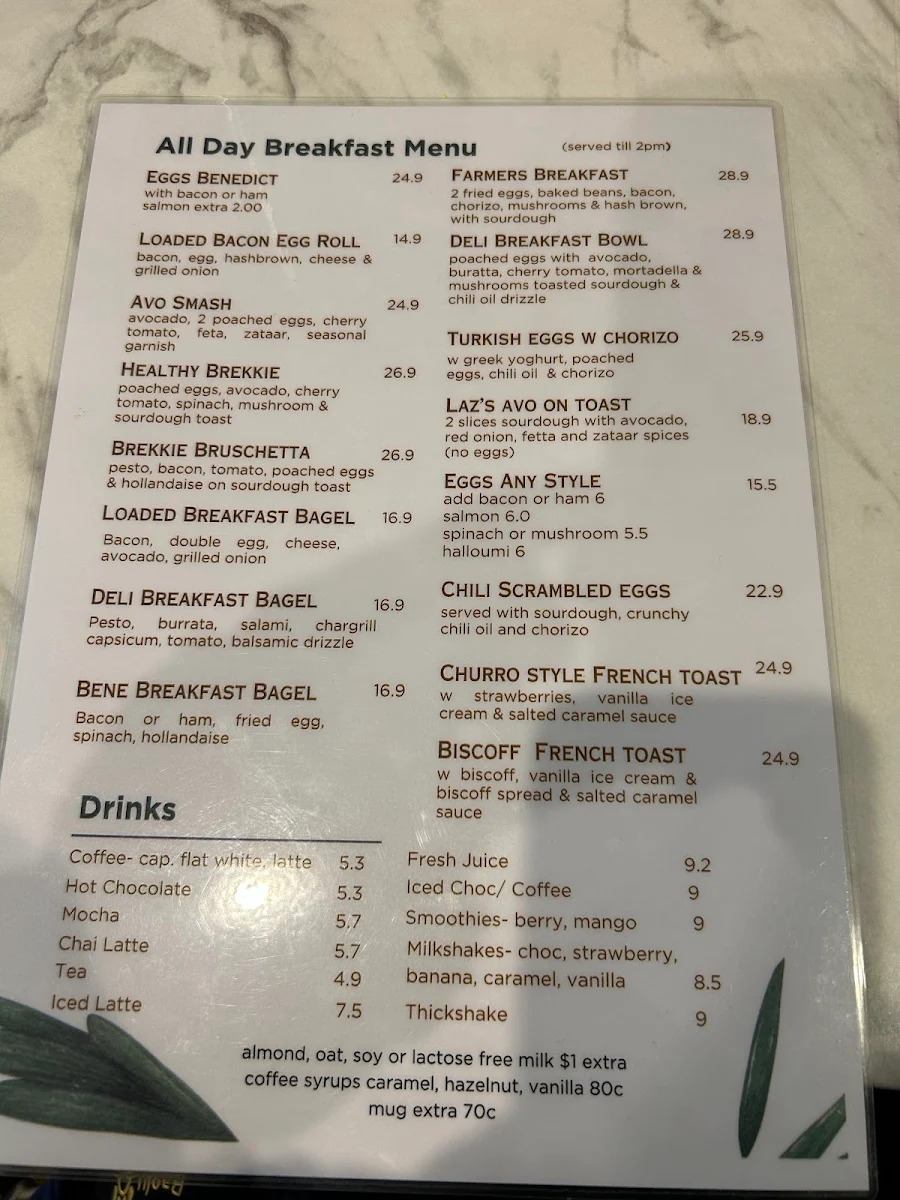 Menu, The Park Cafe Goulburn