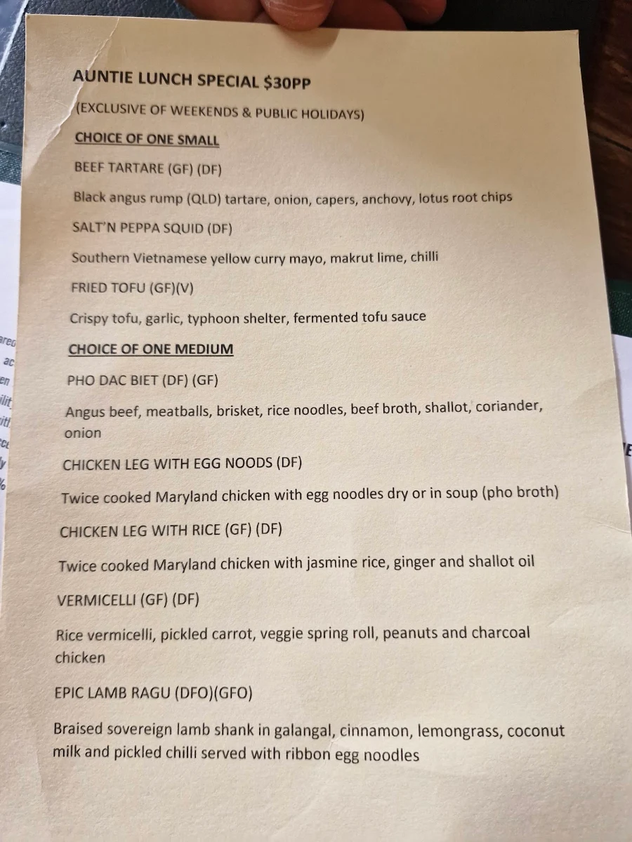 Menu, Hello Auntie