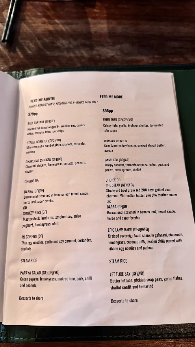Menu, Hello Auntie