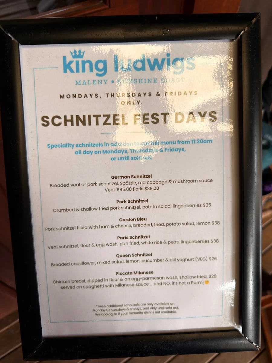 Menu, King Ludwigs German Restaurant and Bavarian Beer Bar