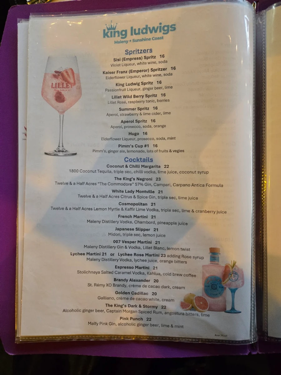 Menu, King Ludwigs German Restaurant and Bavarian Beer Bar