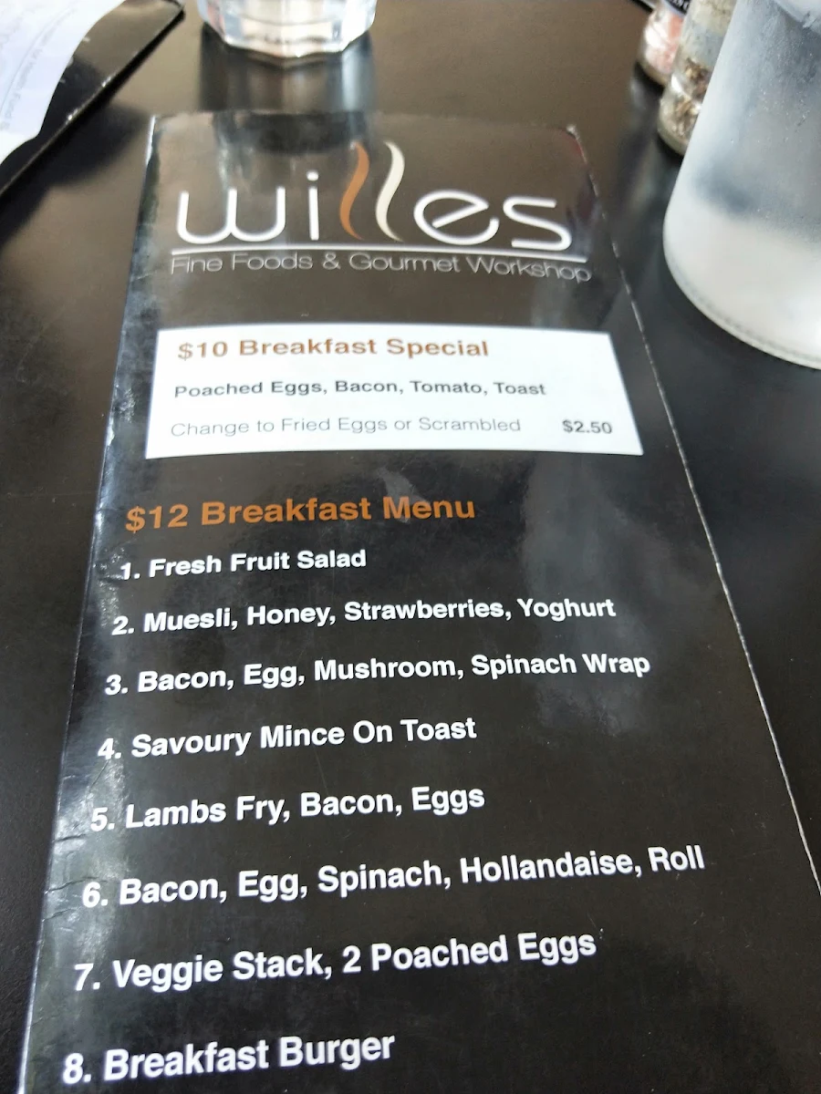 Menu, Willes Fine Foods