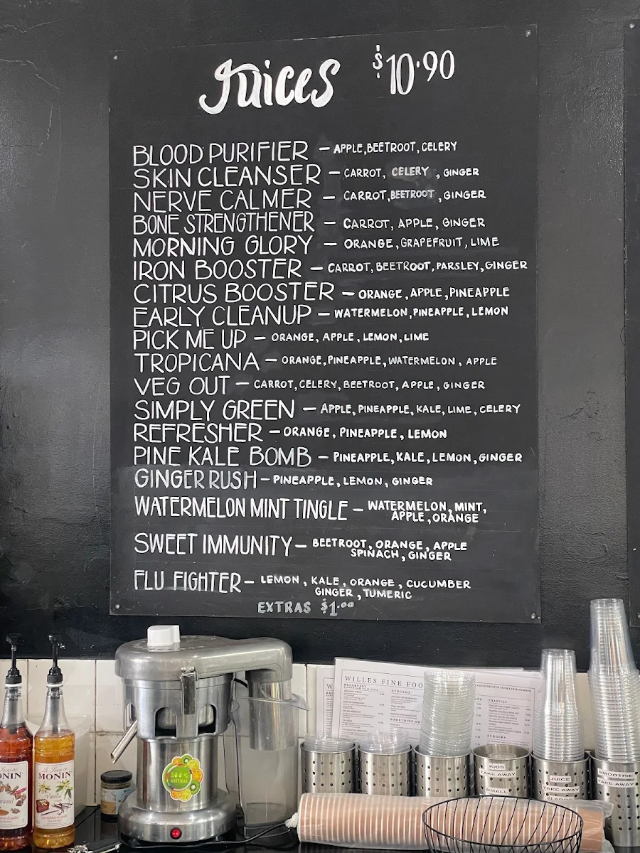 Menu, Willes Fine Foods