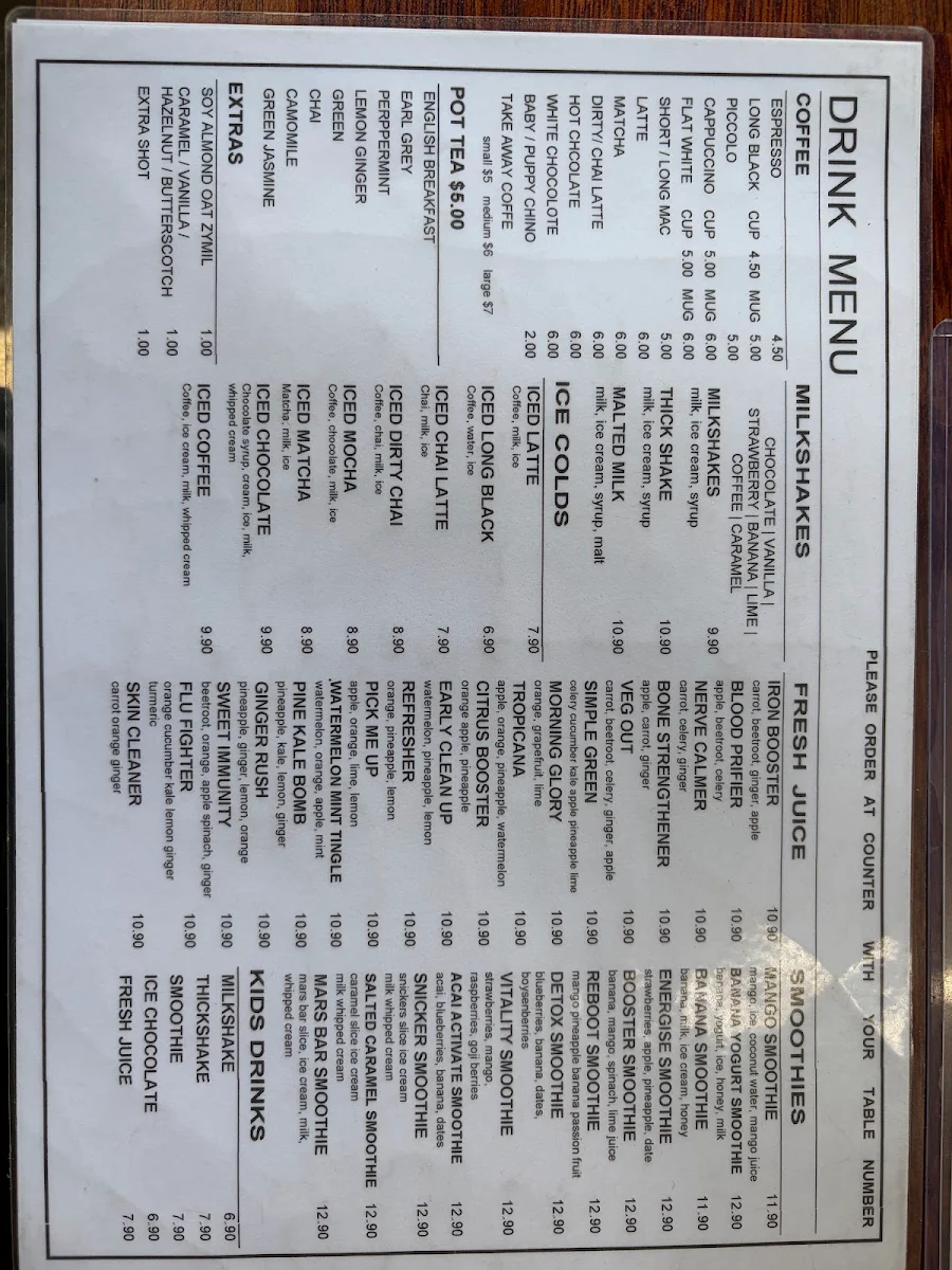 Menu, Willes Fine Foods