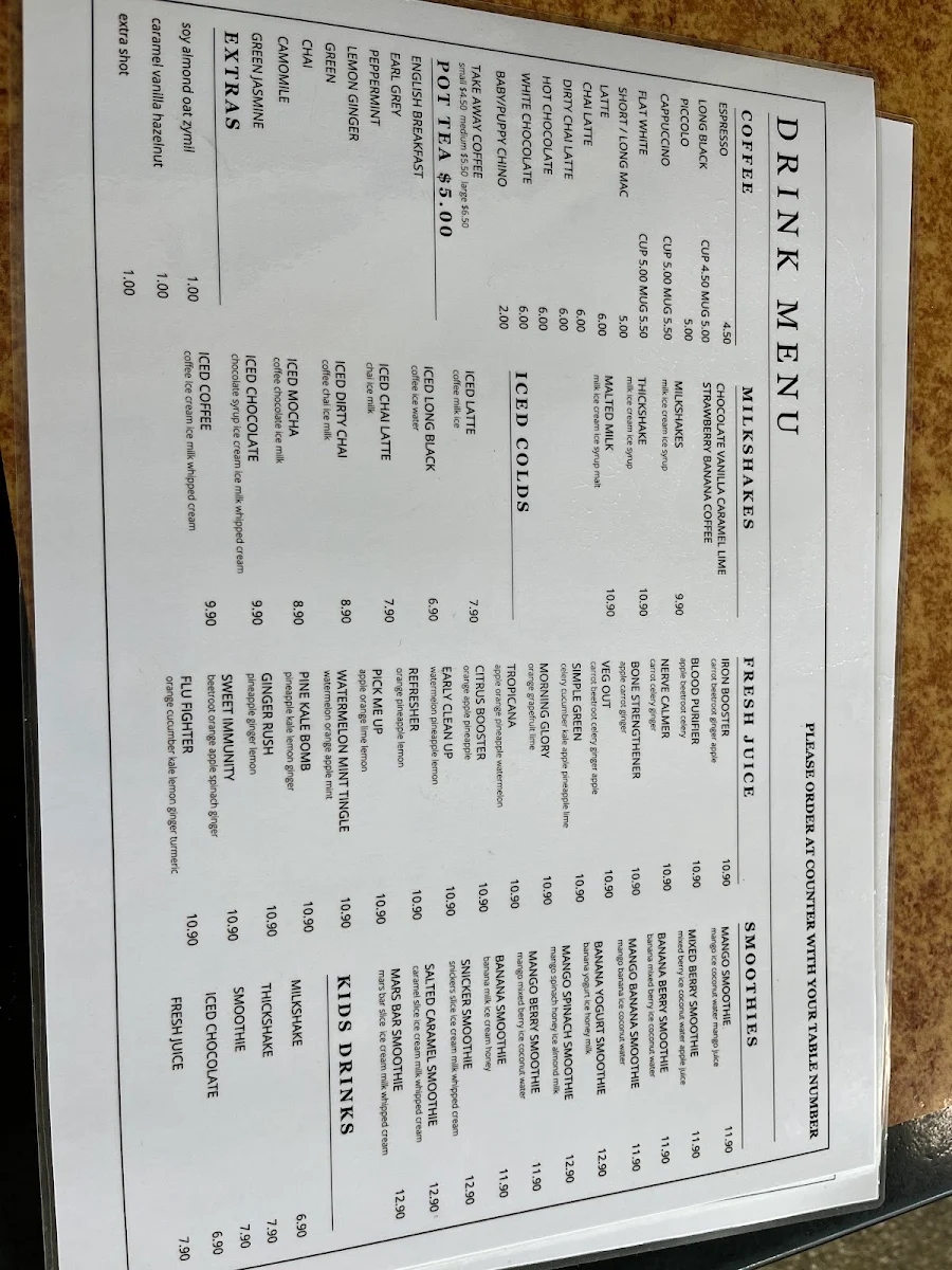 Menu, Willes Fine Foods