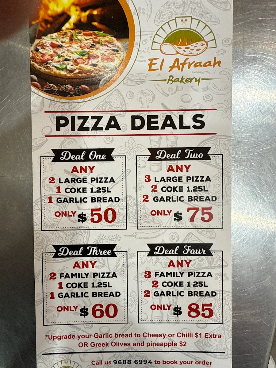 Menu, El Afraah Bakery Kogarah