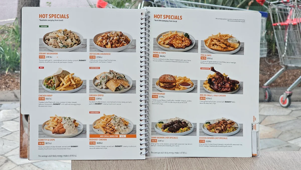 Menu, RASHAYS - Tuggerah