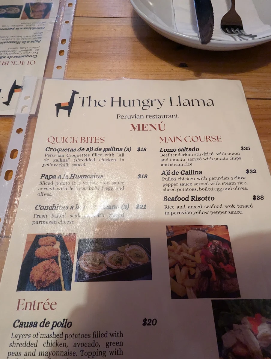 Menu, The Hungry Llama