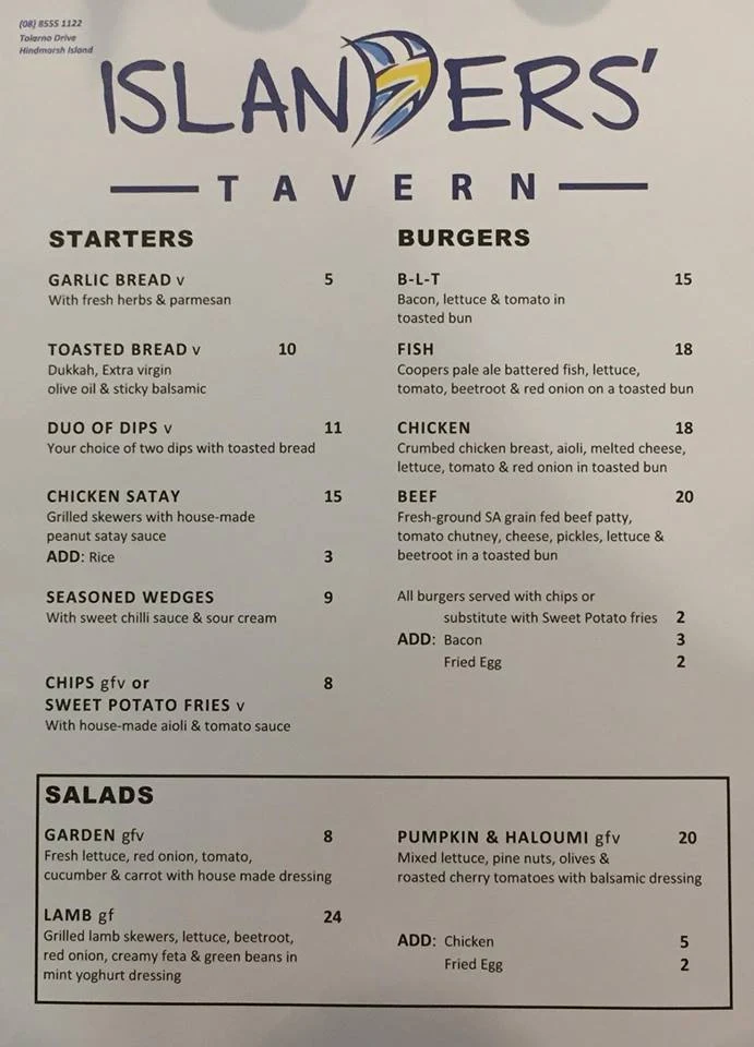 Menu, Islanders' Tavern