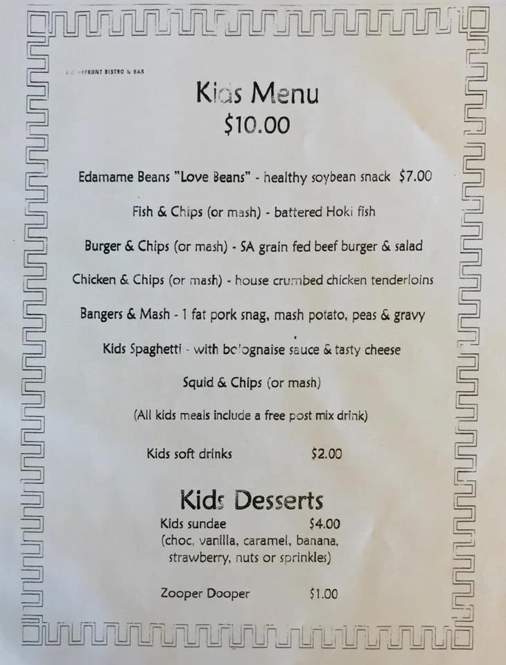 Menu, Islanders' Tavern