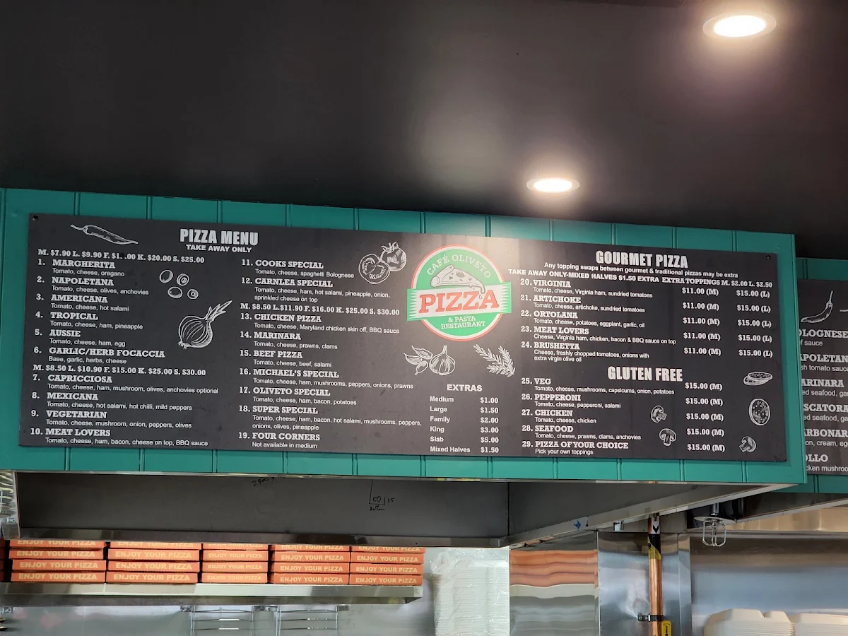 Menu, Cafe Oliveto