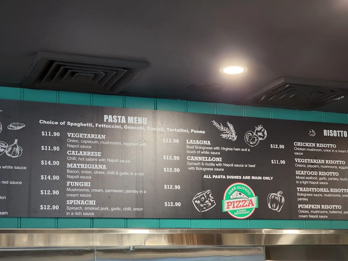 Menu, Cafe Oliveto