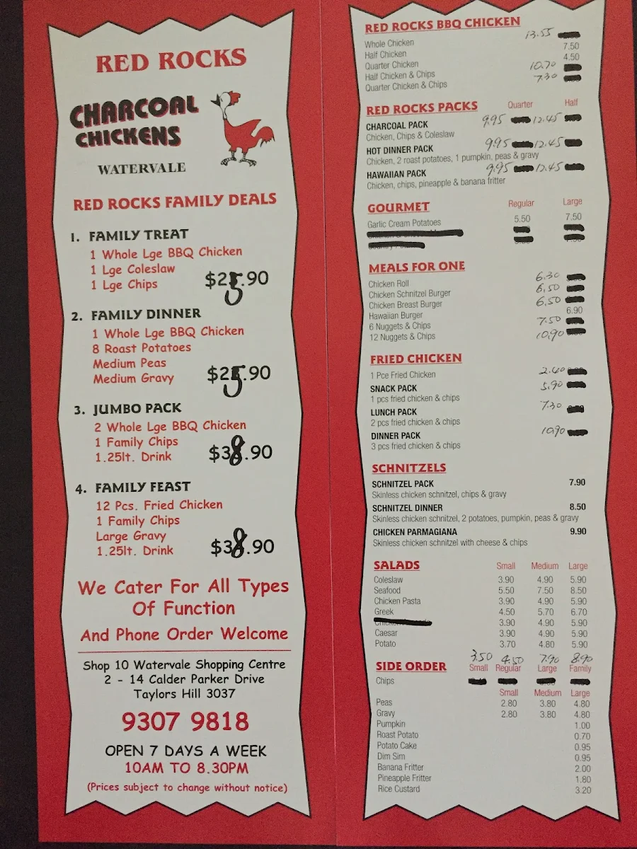 Menu, Red Rocks Charcoal Chicken