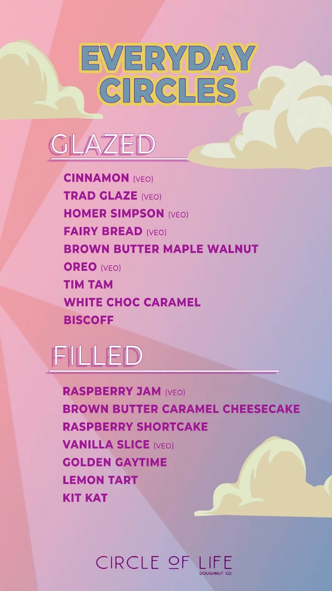 Menu, Circle of Life Doughnut Co