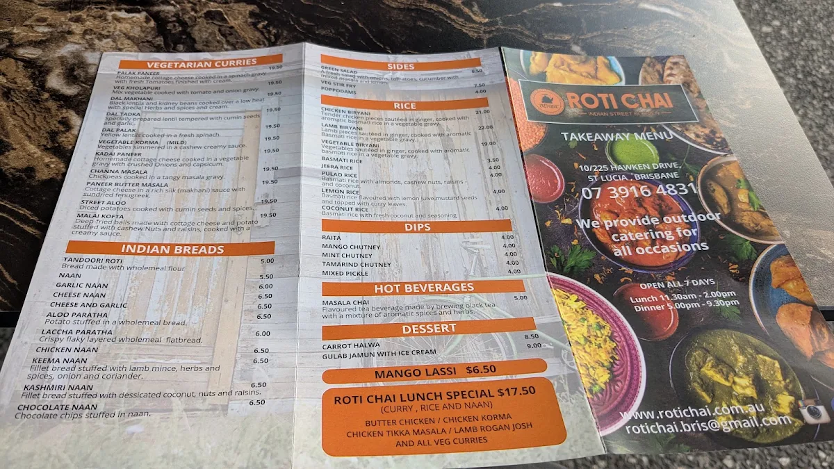 Menu, Roti Chai - Brisbane