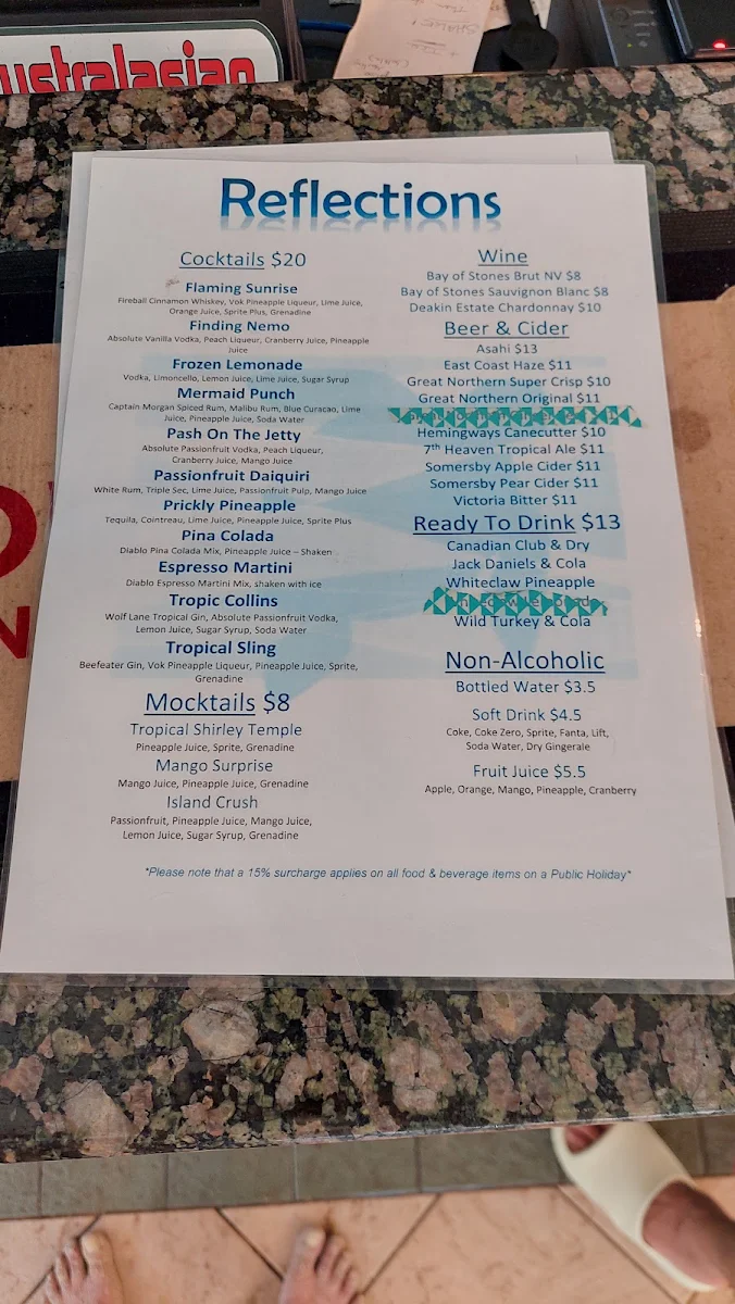Menu, Reflections - Pool Bar