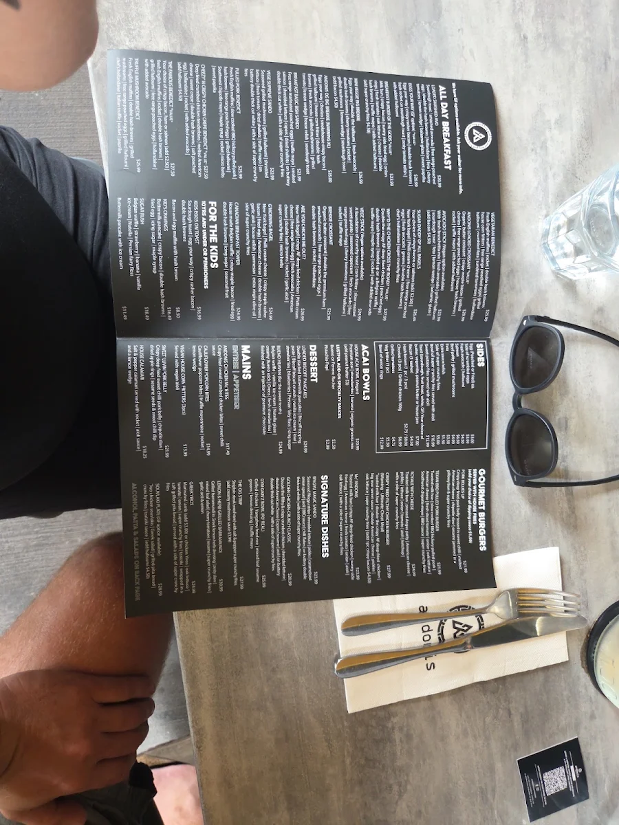 Menu, Andonis Cafe & Bar, Cornubia