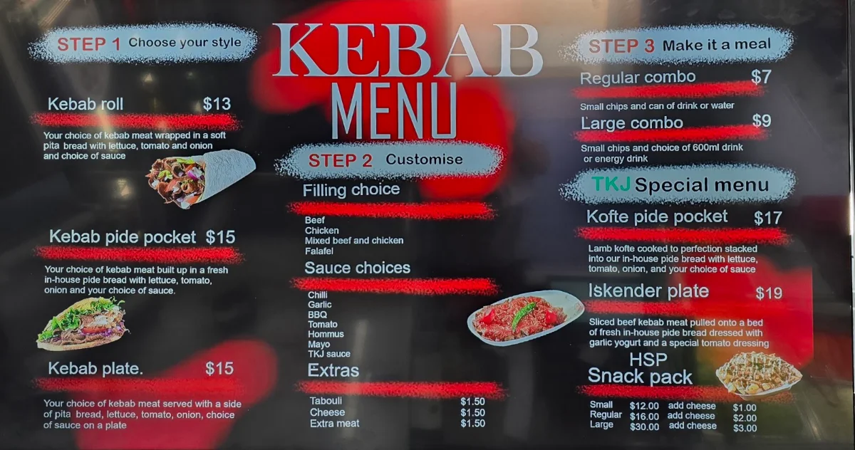 Menu, Turkish Kebab Joint