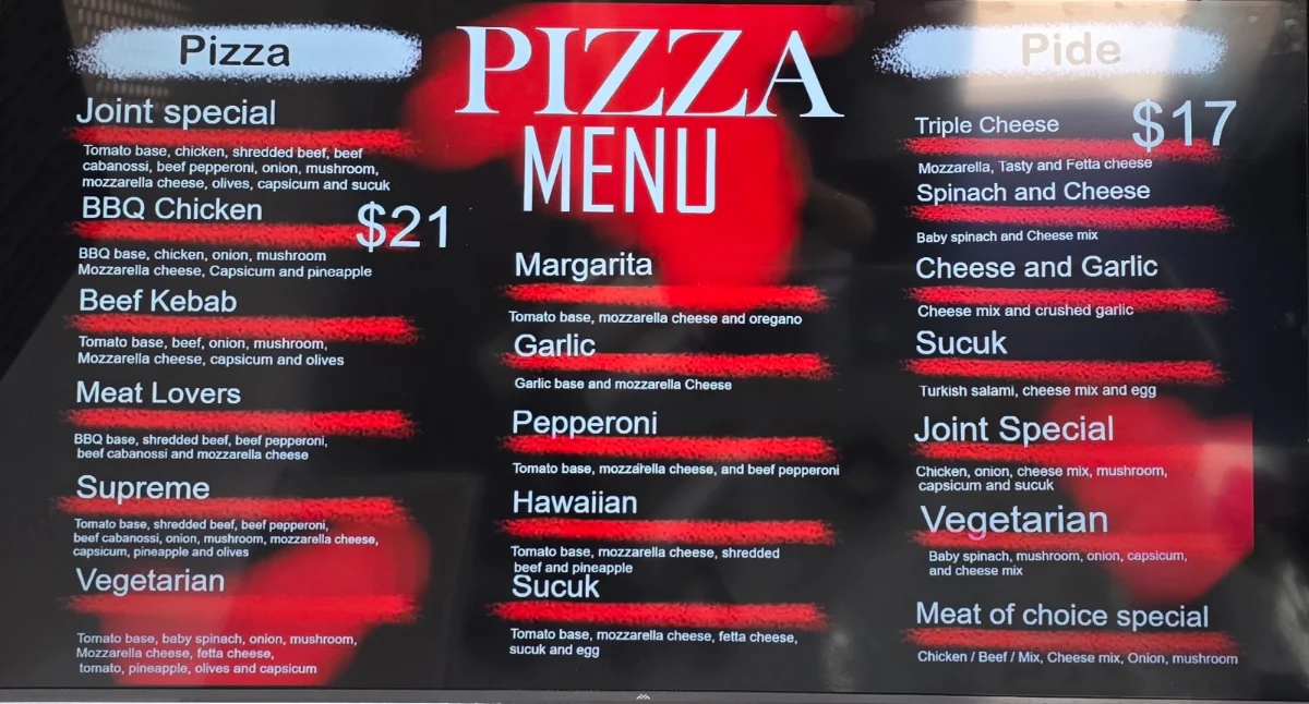 Menu, Turkish Kebab Joint